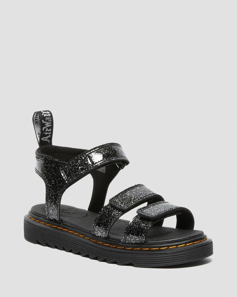 Black Kids\' Dr Martens Junior Klaire Glitter Sandals | CA 718VRW